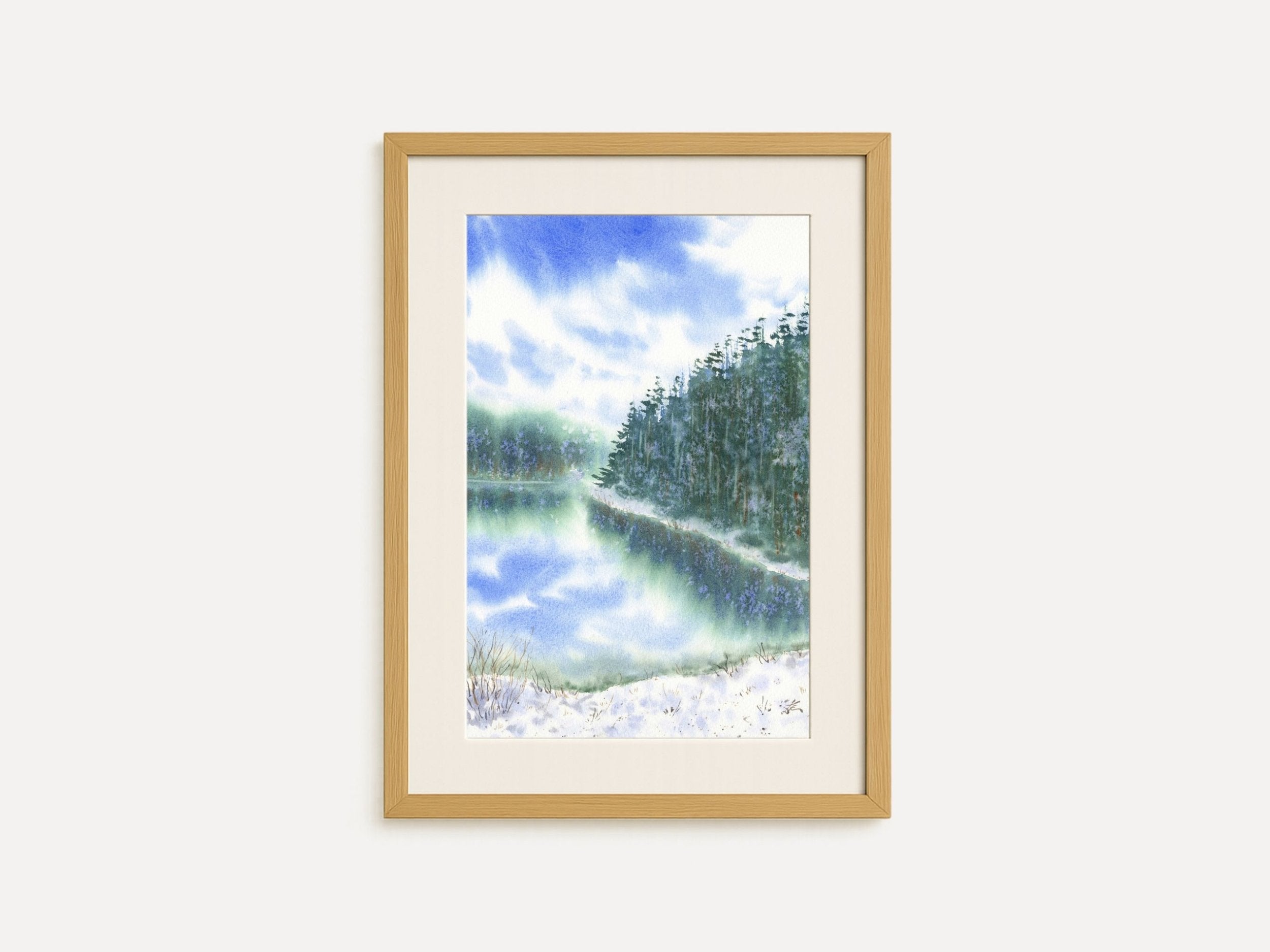 When the Snow Falls Down - Original Watercolor Painting of Wintery Scene with Pine Trees