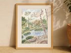 Woodland Landscape with Gentle Stream and Trees - Art Print