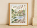 Woodland Landscape with Gentle Stream and Trees - Art Print