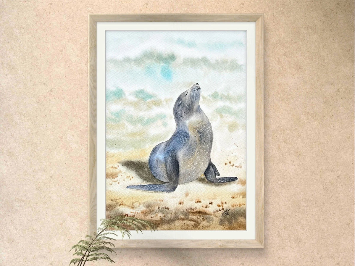 Sunbathing Seal  - Original Watercolor Painting