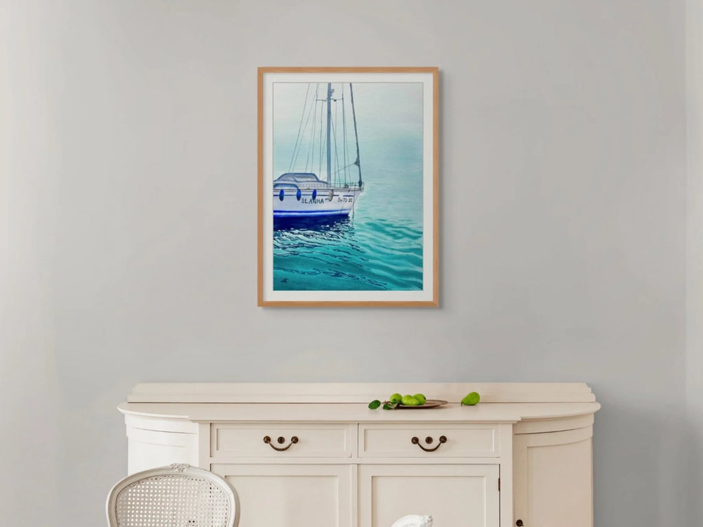 St. Anna - Original Watercolor Painting of a Blue Sailboat
