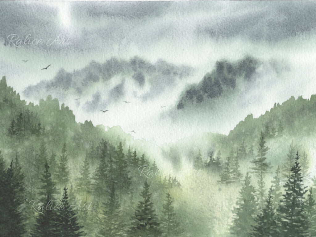 Misty Forest with Pine Trees - Art Print