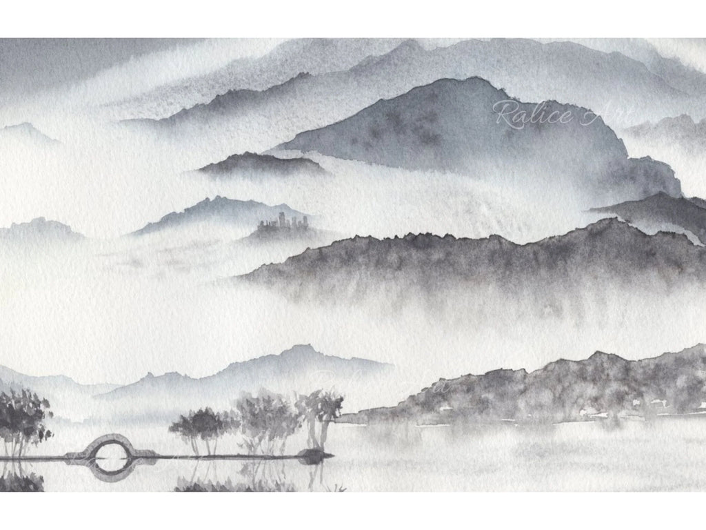 Monochromatic Misty Mountains - Art Print