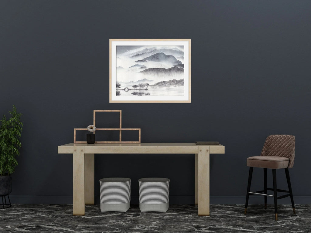Monochromatic Misty Mountains - Art Print