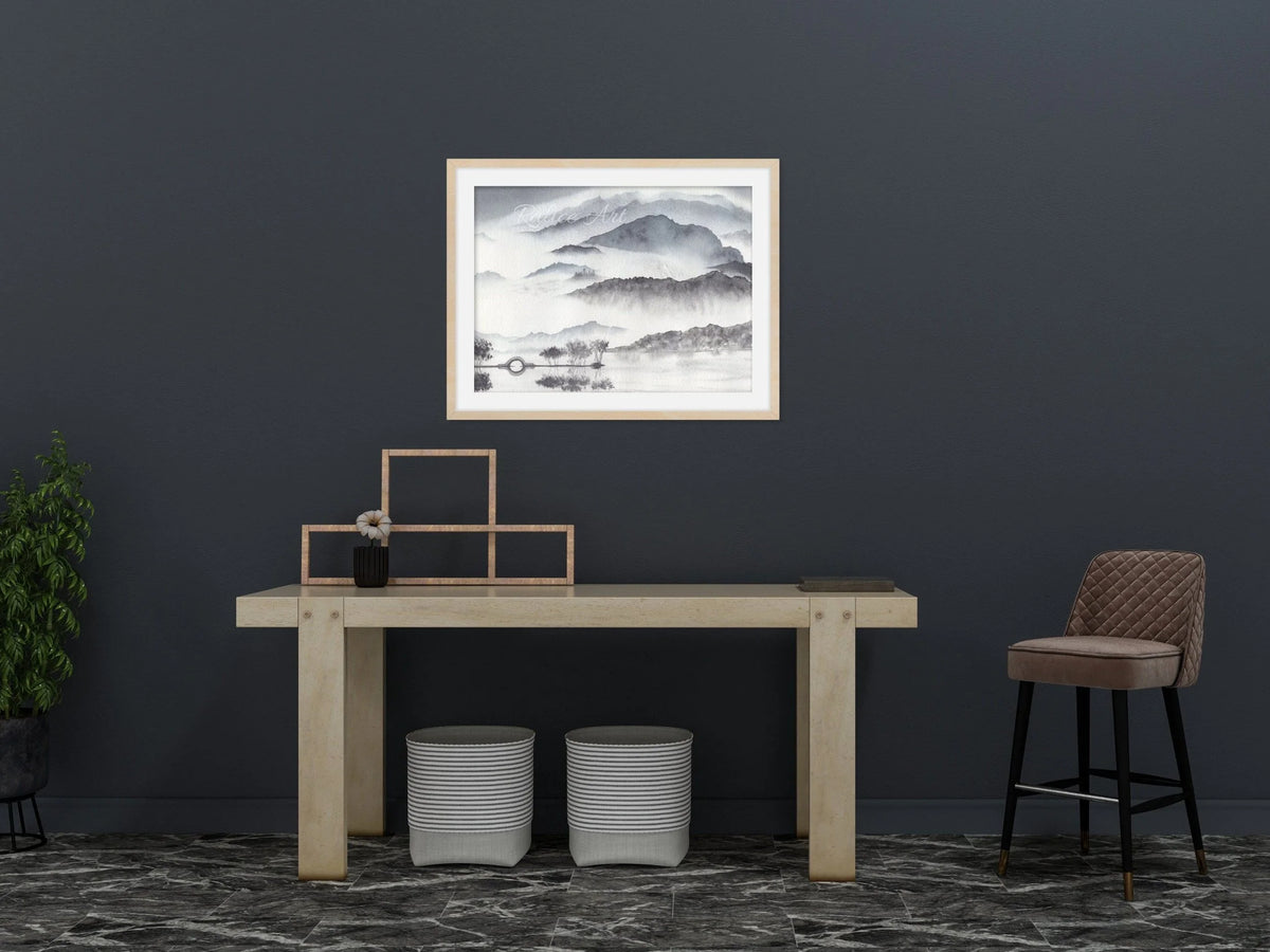 Monochromatic Misty Mountains - Art Print