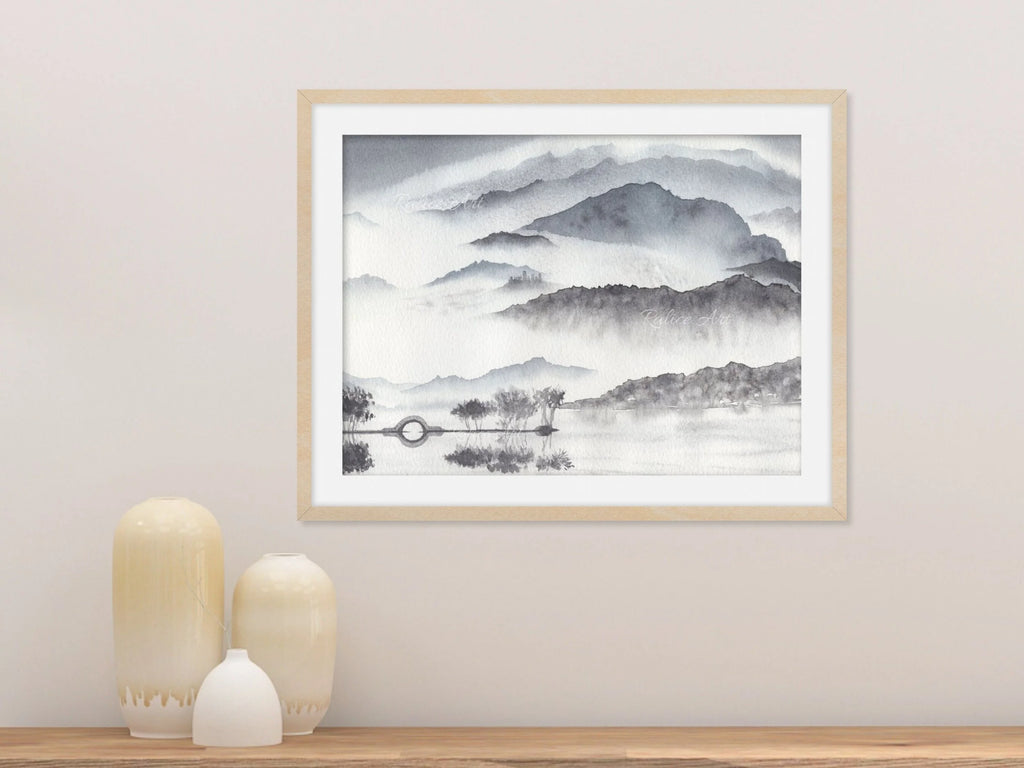 Monochromatic Misty Mountains - Art Print