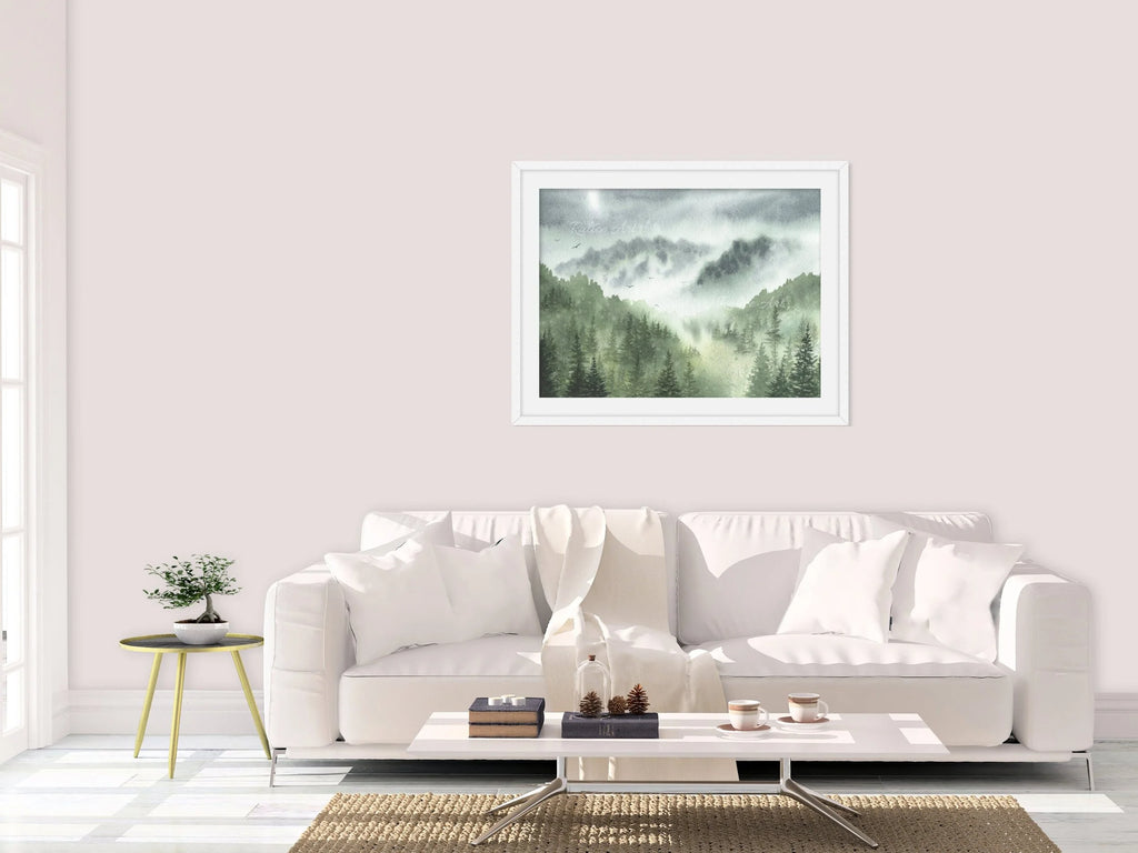 Misty Forest with Pine Trees - Art Print