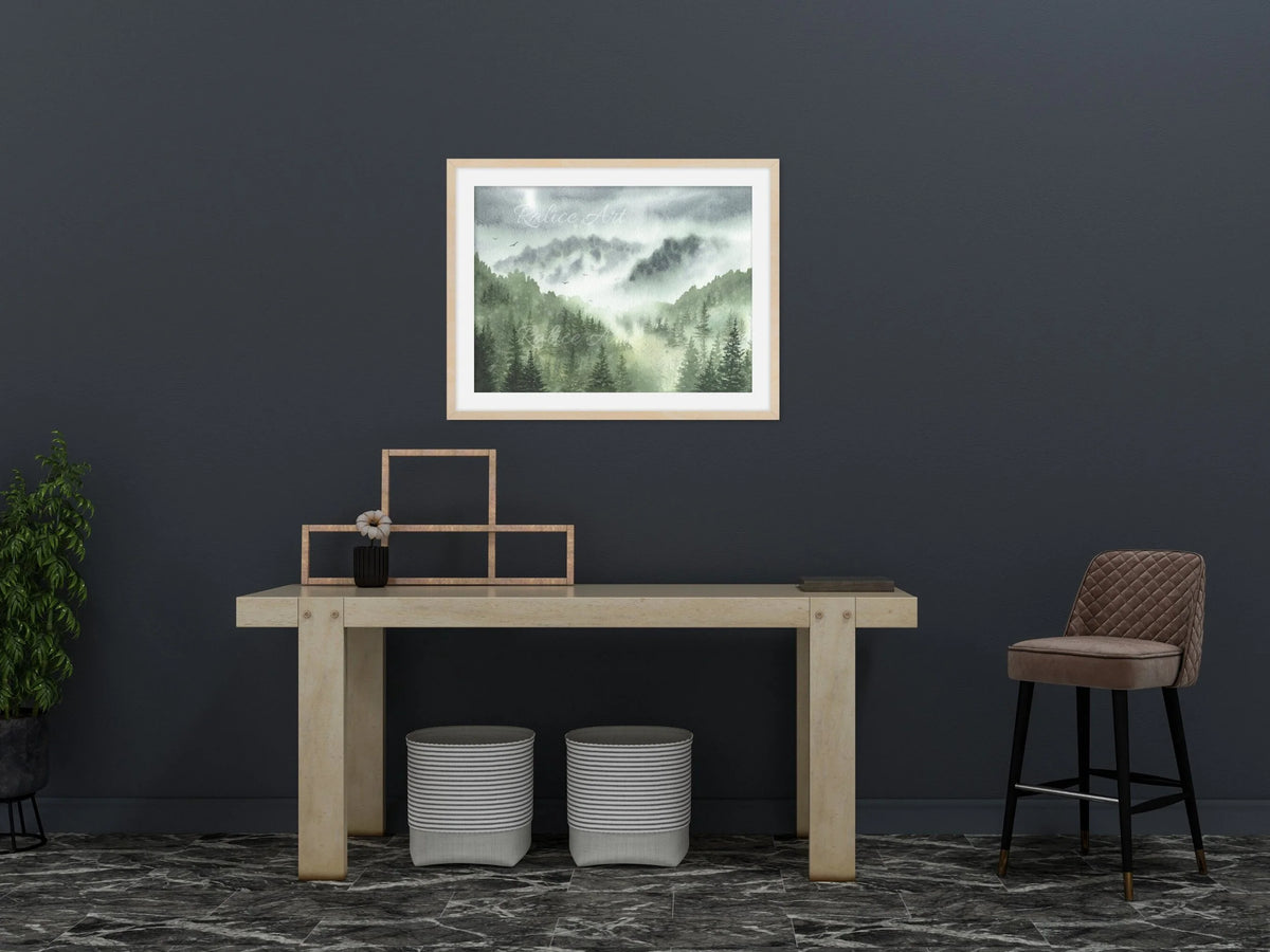 Misty Forest with Pine Trees - Art Print