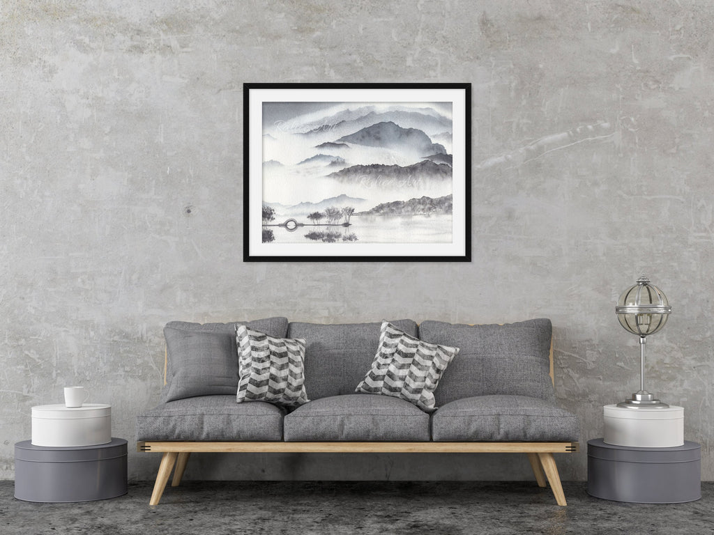 Monochromatic Misty Mountains - Art Print