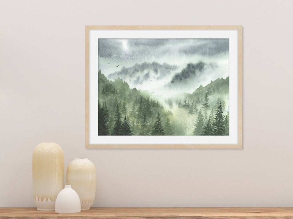 Misty Forest with Pine Trees - Art Print