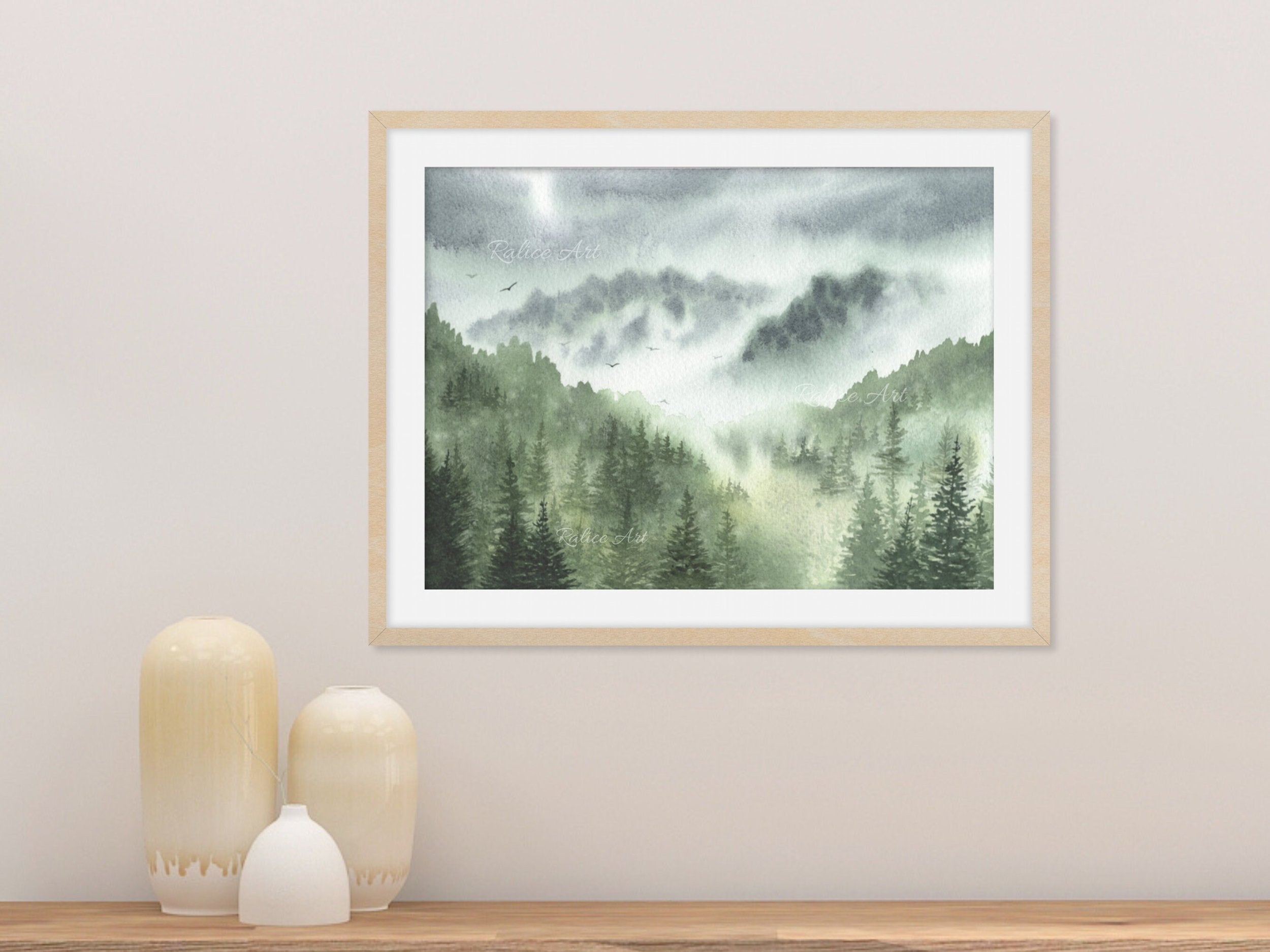 Misty Forest with Pine Trees - Art Print