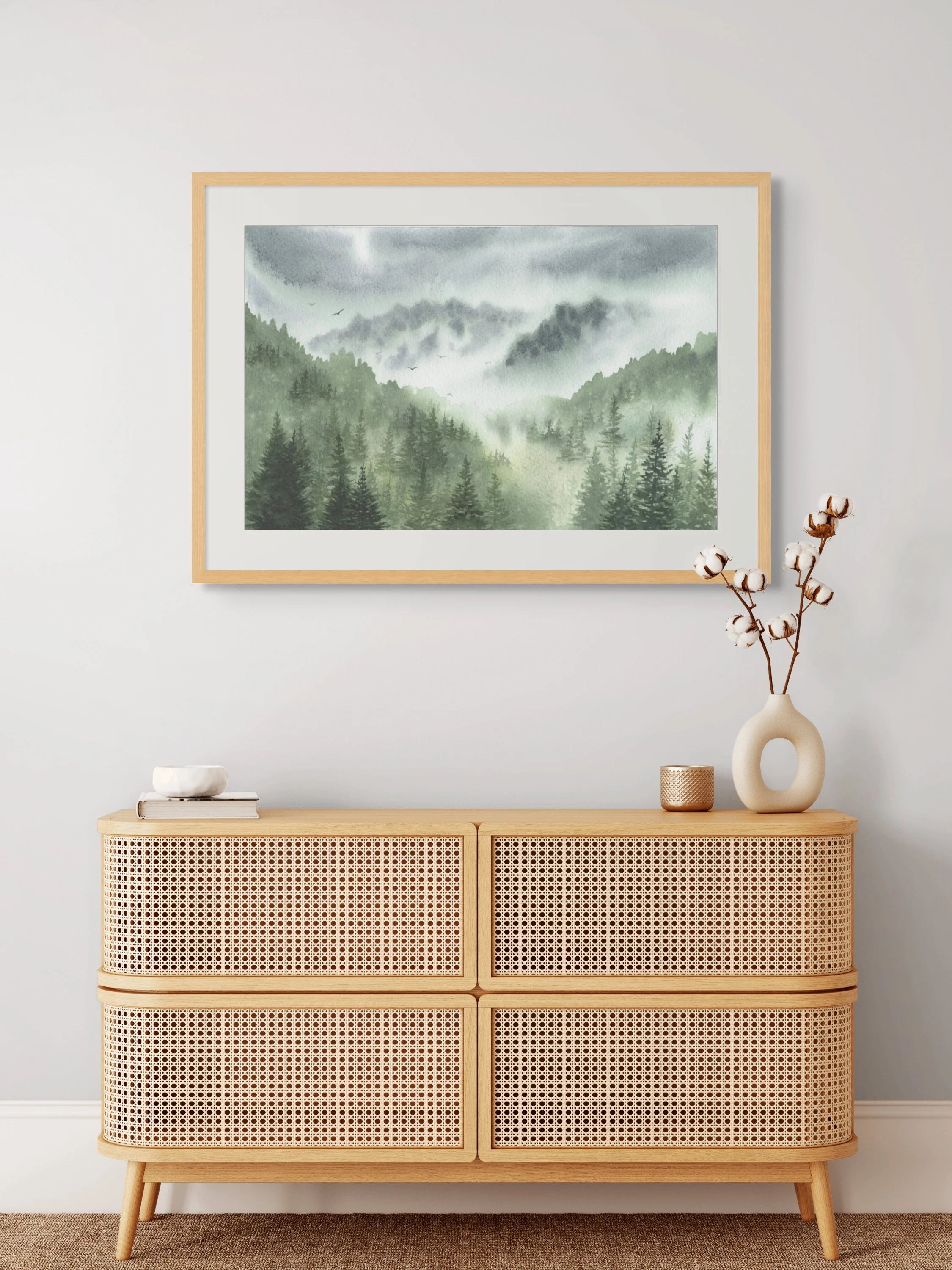 Misty Forest with Pine Trees - Art Print
