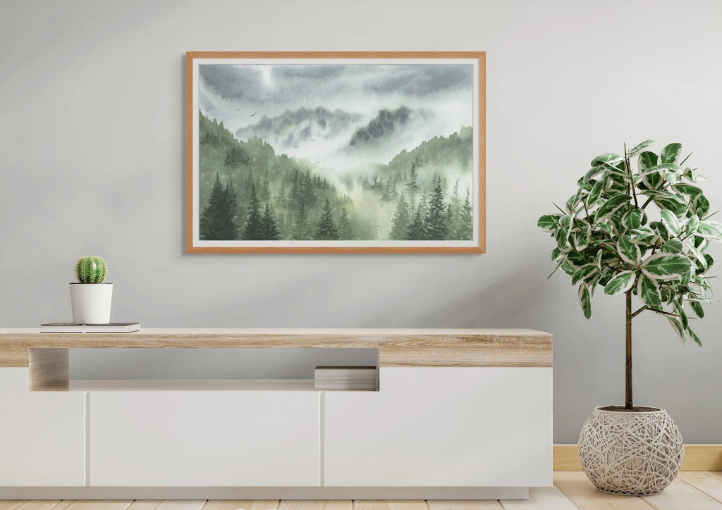 Misty Forest with Pine Trees - Art Print