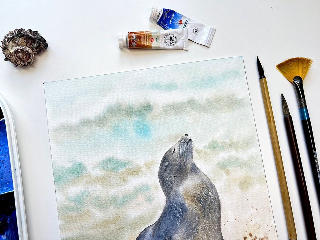 Sunbathing Seal  - Original Watercolor Painting