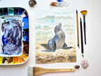 Sunbathing Seal  - Original Watercolor Painting