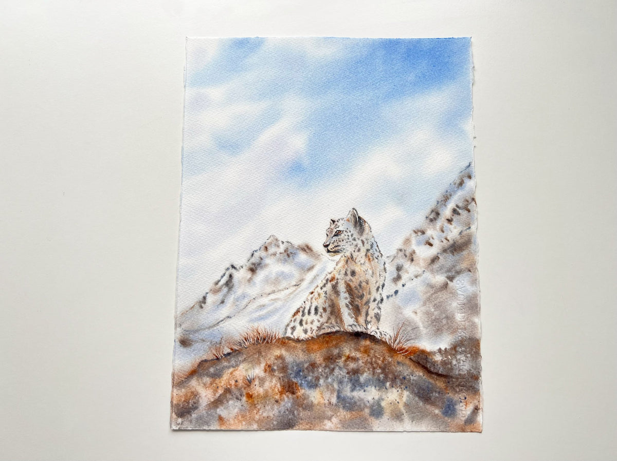 Snow Leopard  - Original Watercolor Painting